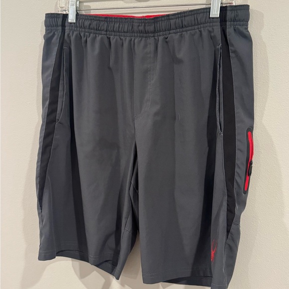 SPYDER ACTIVE MENS Lightweight  Shorts Gray Red Elastic Waist Pockets Medium - Picture 2 of 8